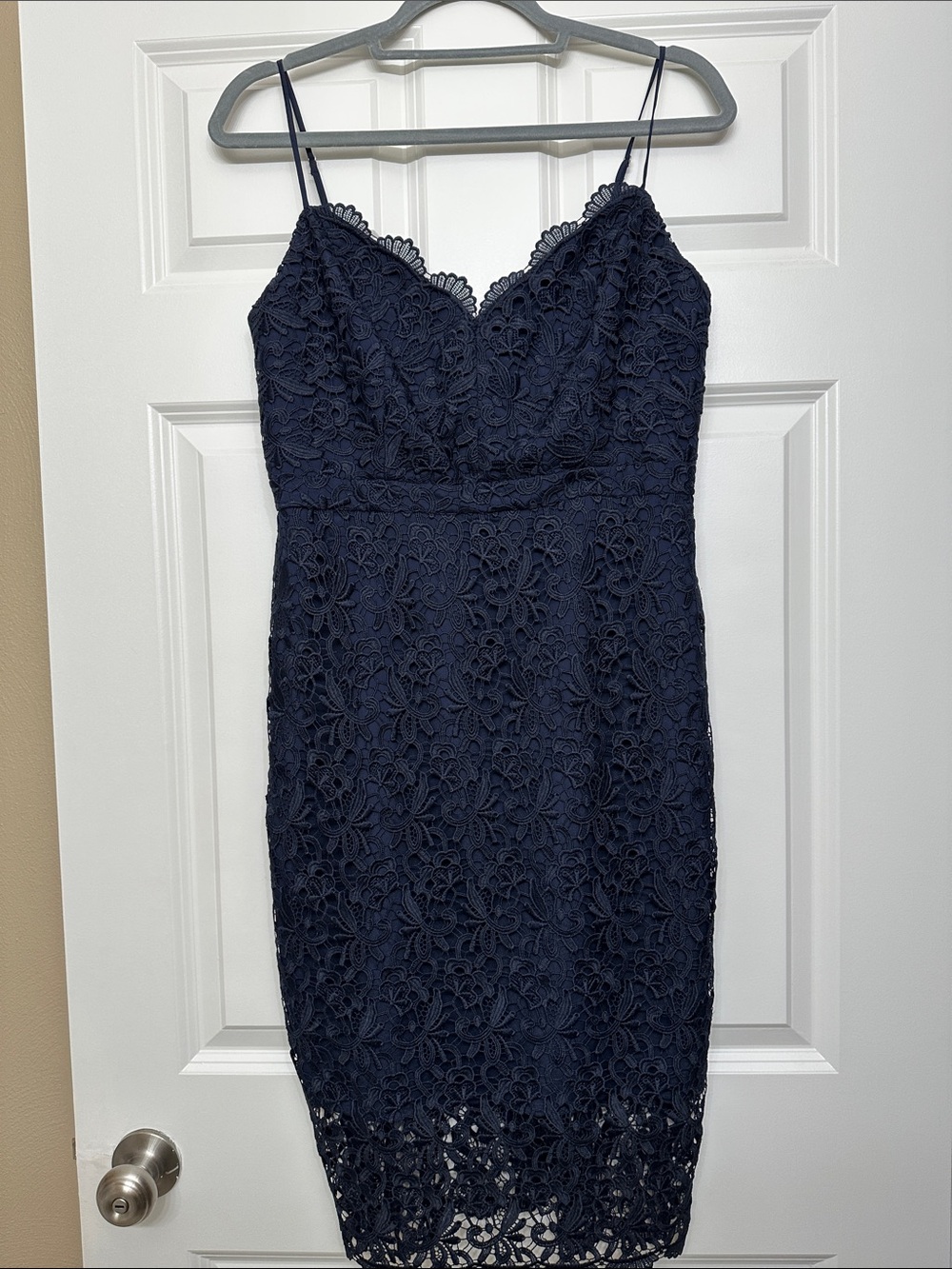 NWT J.Crew Navy Lace Spaghetti Strap Sheath Cocktail Midi Dress